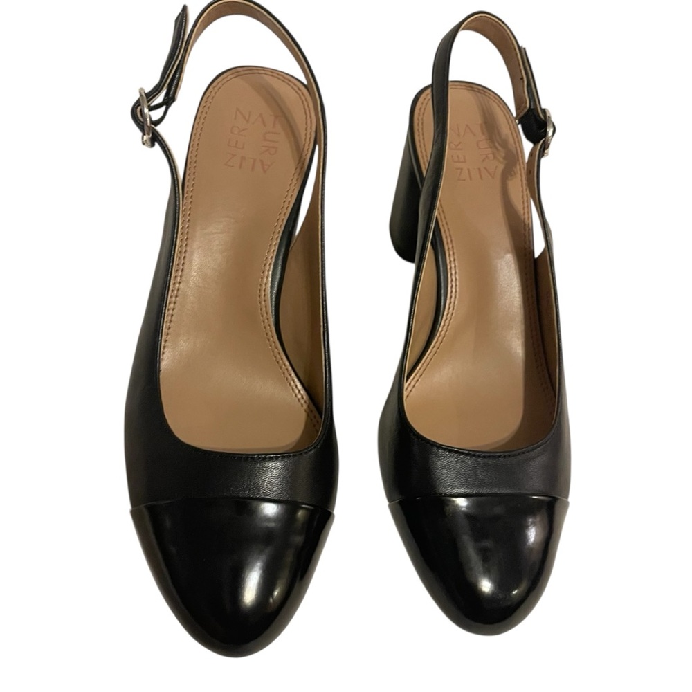 Women’s NATURALIZER Sophie Black Leather Slingback Pumps Heels Dress Shoes - Picture 5 of 8